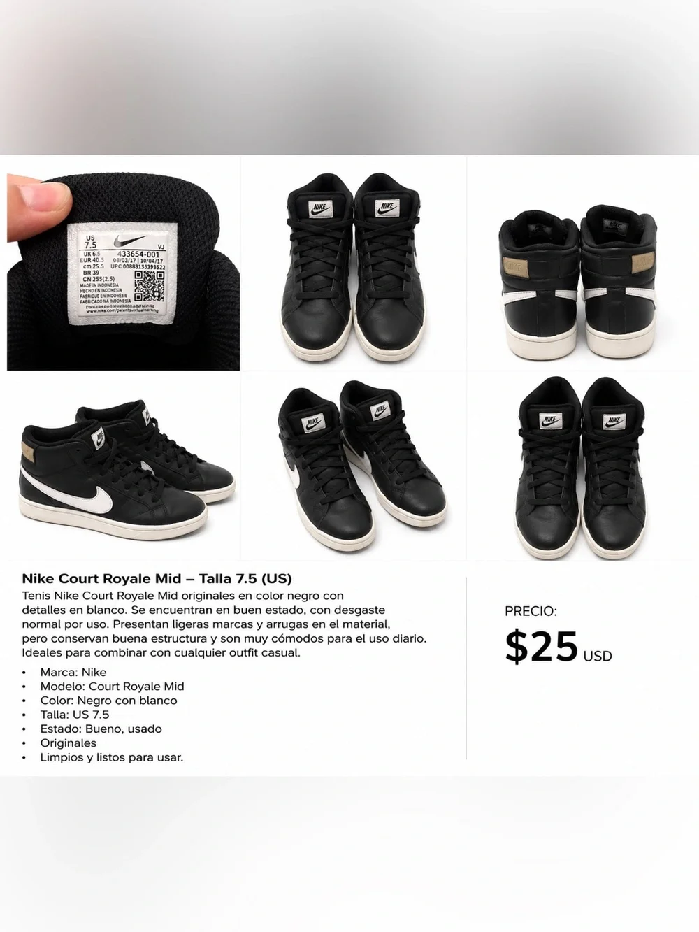 Nike Black High-Top Sneakers with White Swoosh and Sole